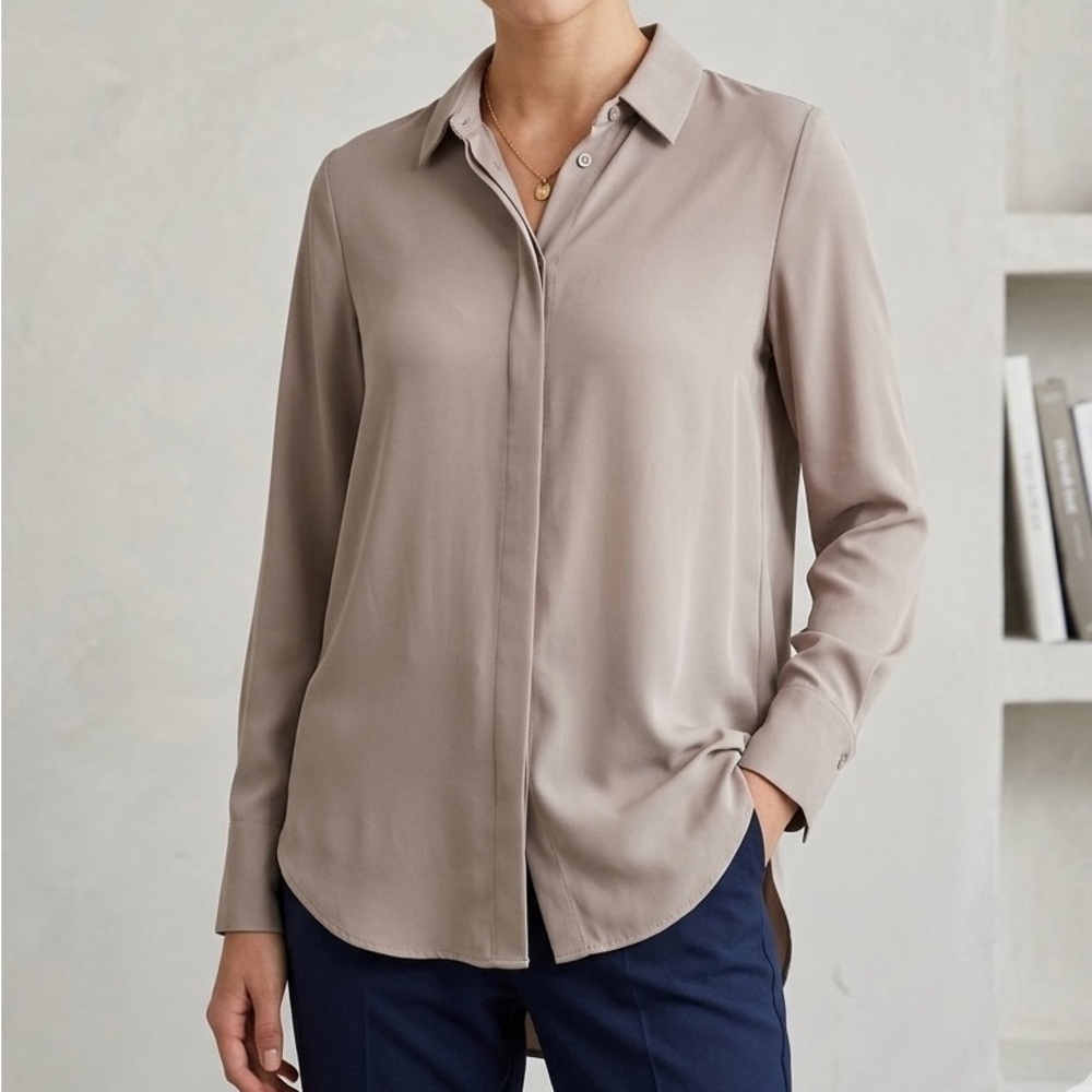Express Beige Button-Up Blouse